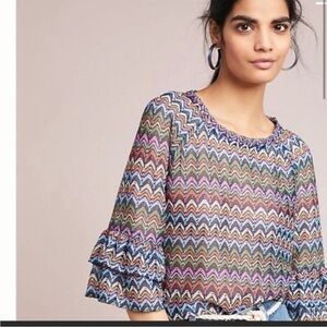 Eva Franco Lorelle Chevron Multicolor Bell Sleeve Knit Top Size Large